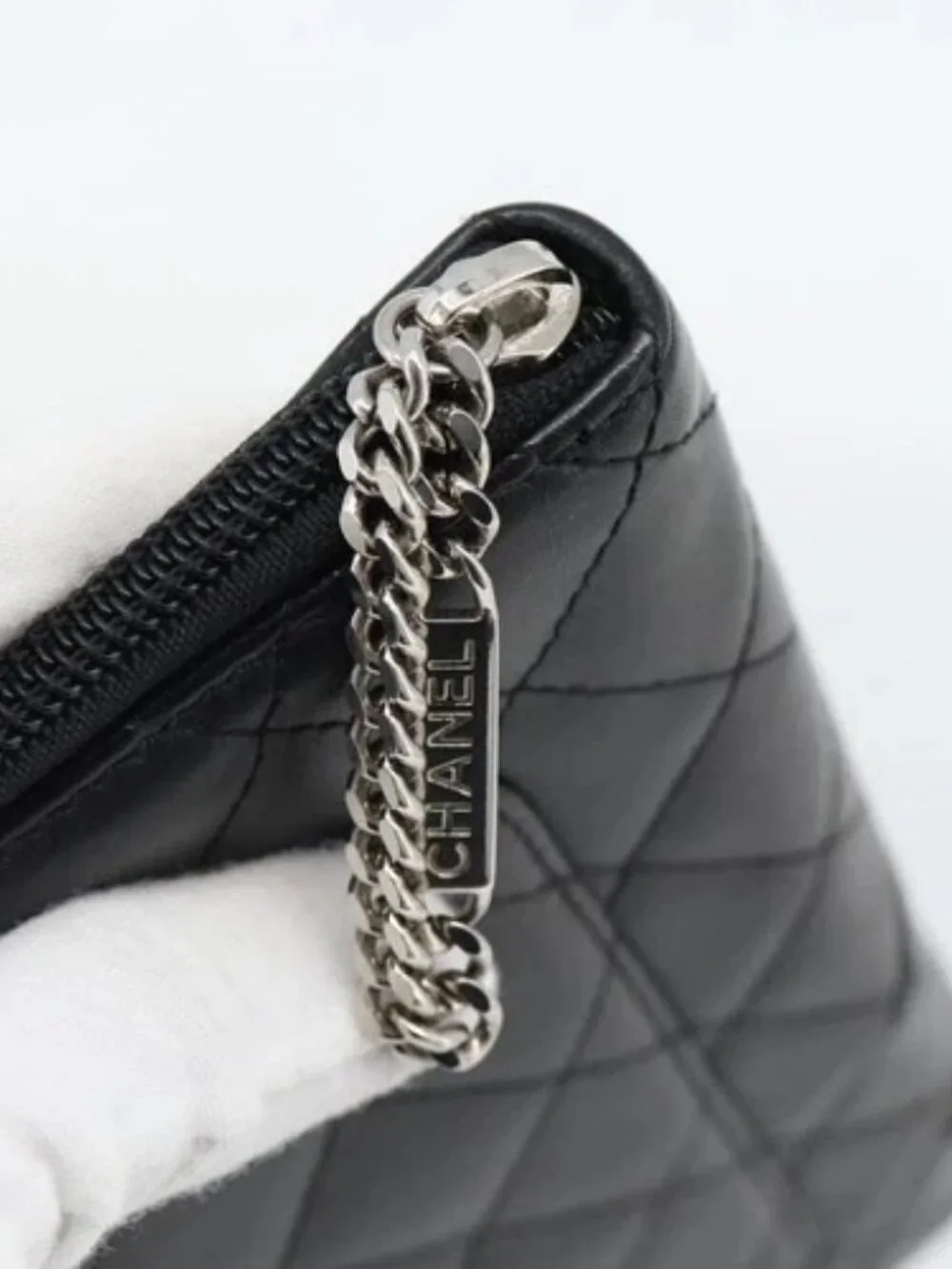 CHANEL Matelasse Cambon Line Long Wallet Leather Black Silver CC Auth 181675V